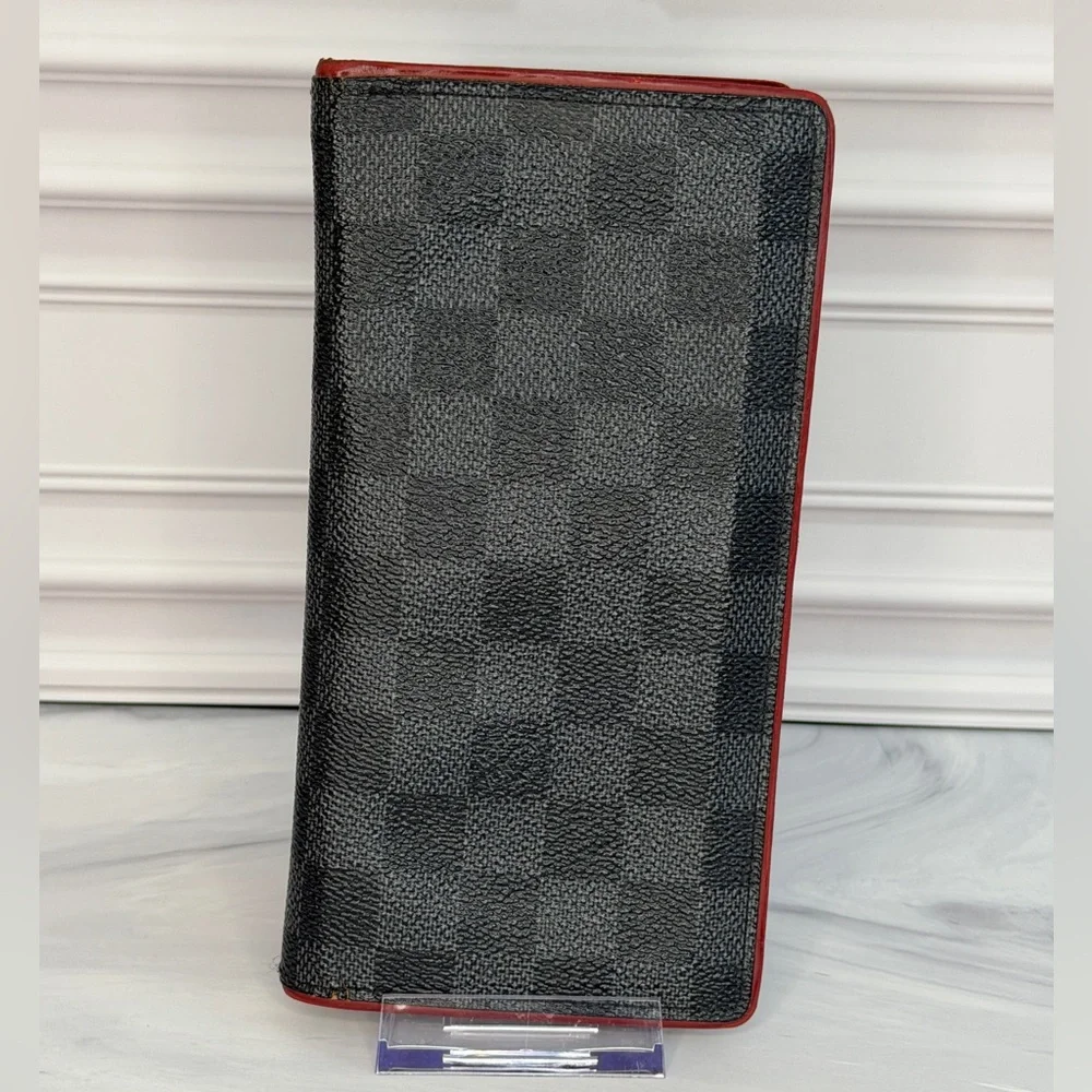 Louis Vuitton Damier Graphite Brazza Long Bifold Wallet w Red | Full Inclusion